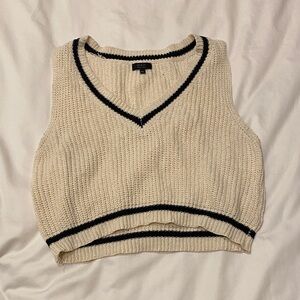 No Rest for Bridget Cream Knit V-Neck Cropped Tank with Black Trim